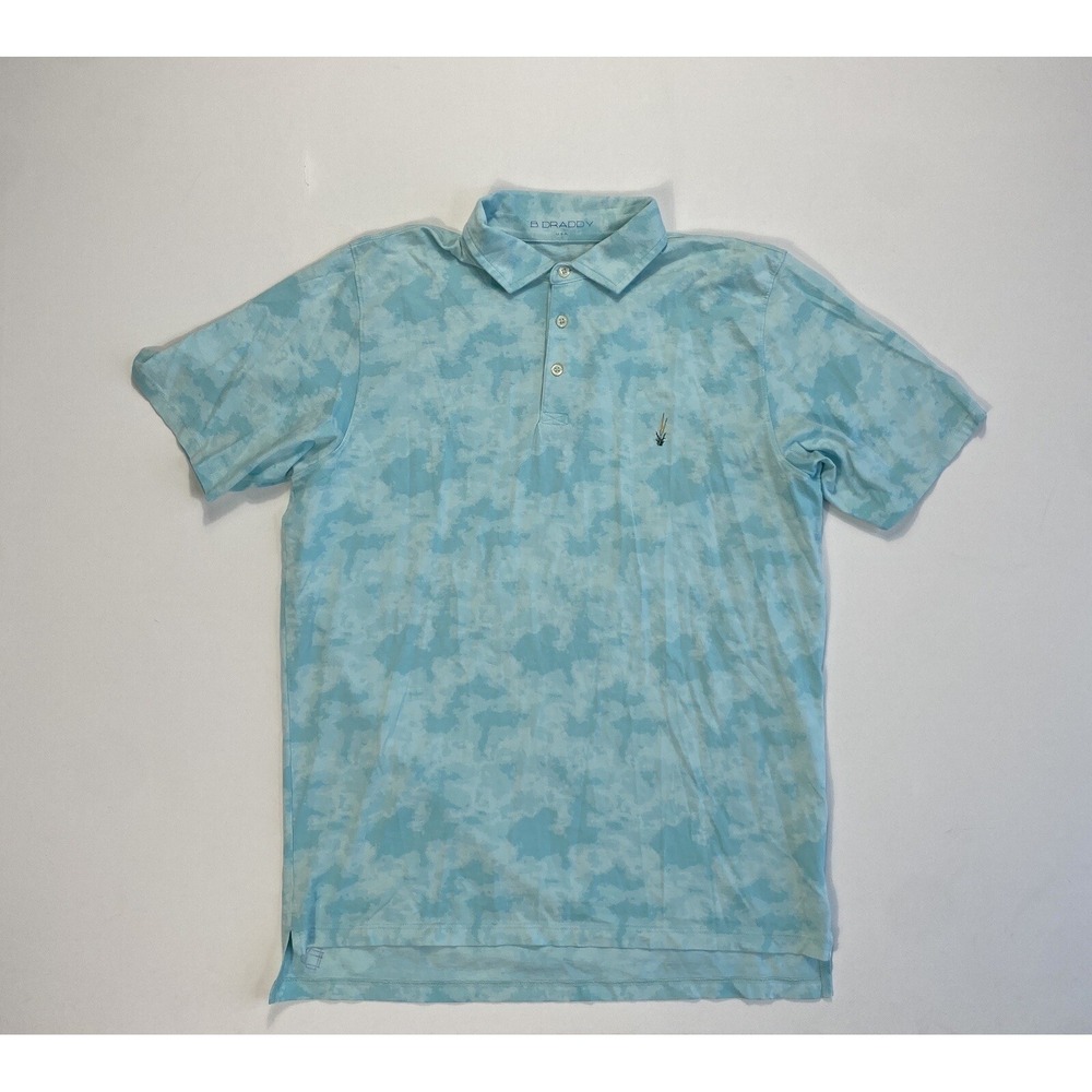 B Draddy Golf Polo Shirt Mens Medium Blue Tie Dye Performance Casual Pima Cotton
